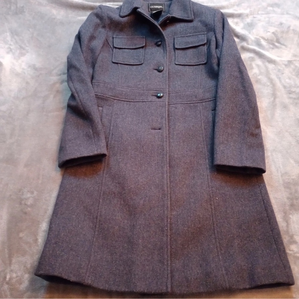 Women's Blue Grey Wool Pea Coat - Classic Button Front